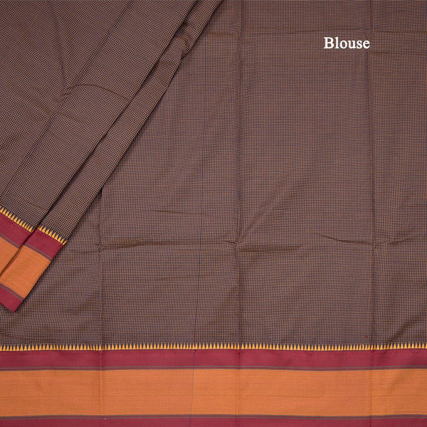 Dharwad Cotton Dark Maroon Micro Checked Saree 02