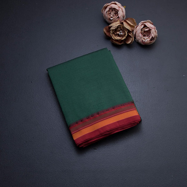 Dharwad Cotton Green Plain Saree 03
