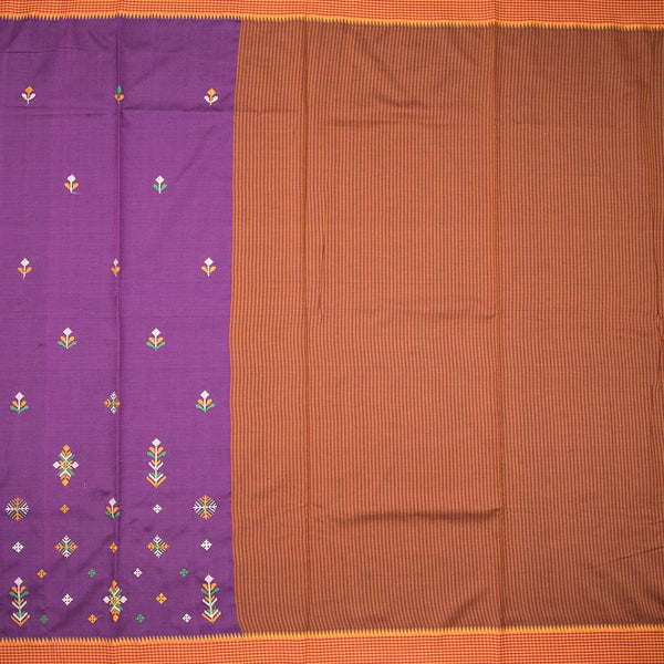 Dharwad Cotton Purple Thread Embroidered Saree