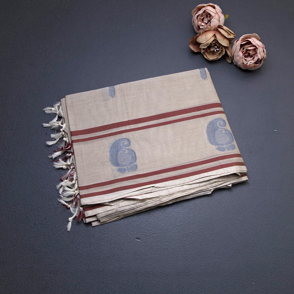 Cream Negamam Cotton Thread Embossed Saree