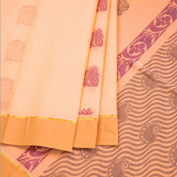 Orange Negamam Cotton Thread Embossed Saree 02