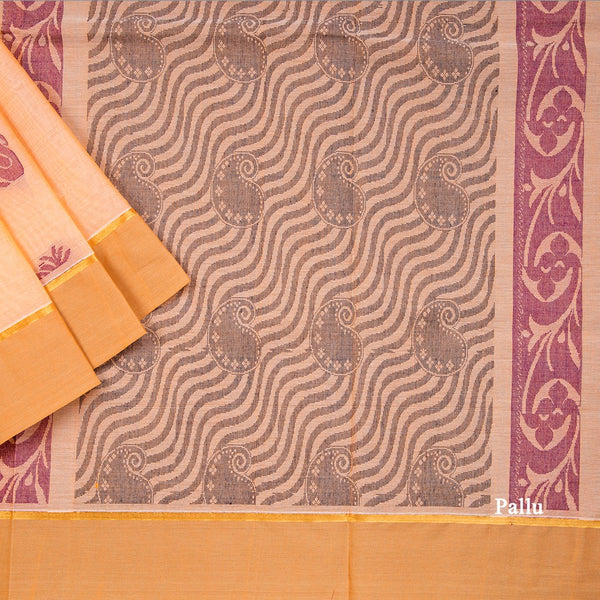 Orange Negamam Cotton Thread Embossed Saree 02