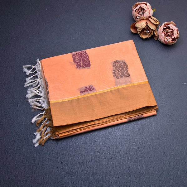 Orange Negamam Cotton Thread Embossed Saree 02