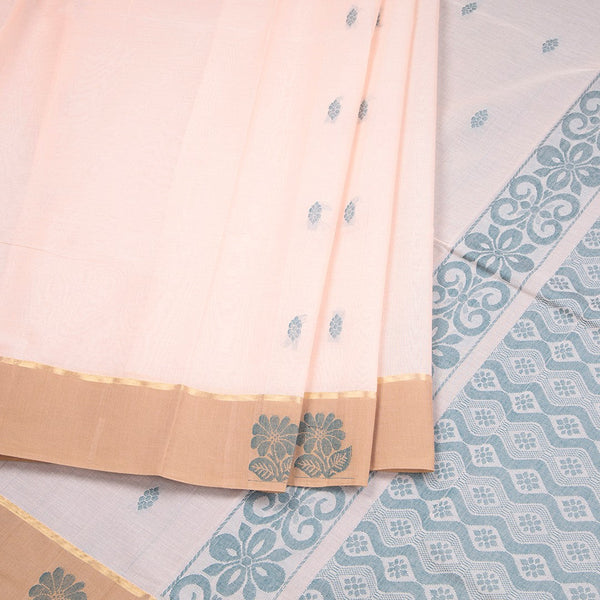 Baby Pink Negamam Cotton Thread Embossed Saree
