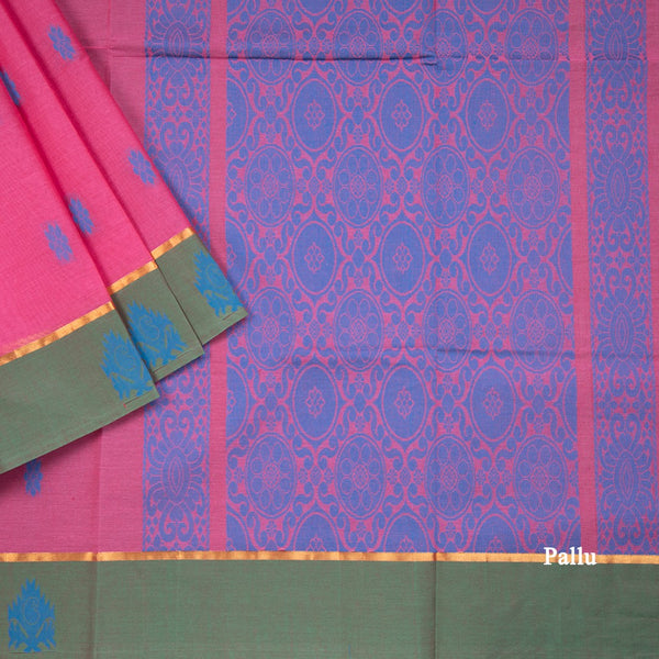 Pink Negamam Cotton Thread Embossed Saree