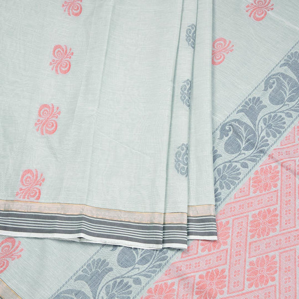 Pepper Mint Green Negamam Cotton Thread Embossed Saree