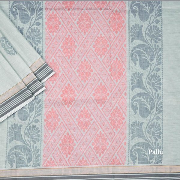 Pepper Mint Green Negamam Cotton Thread Embossed Saree