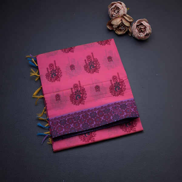 Pink Poly Cotton Printed Saree 03