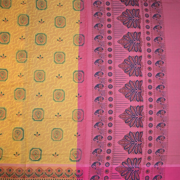 Yellow Poly Cotton Printed Saree