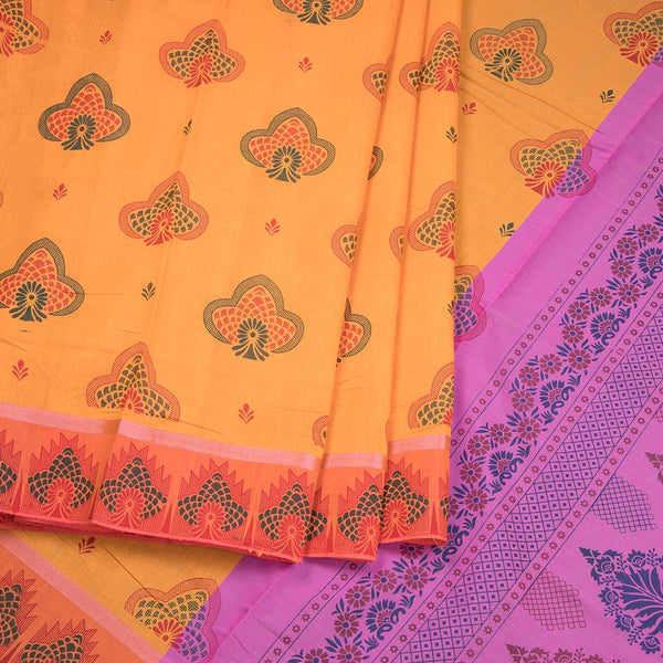 Orange Poly Cotton Printed Saree 02