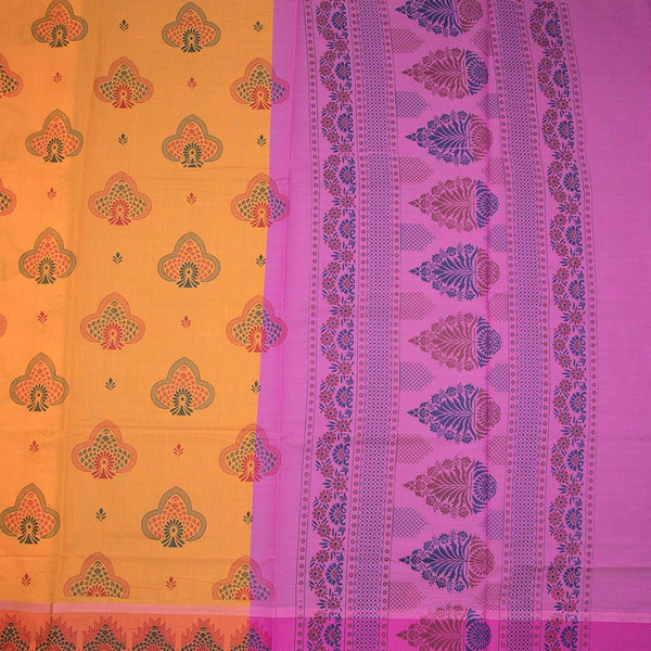 Orange Poly Cotton Printed Saree 02