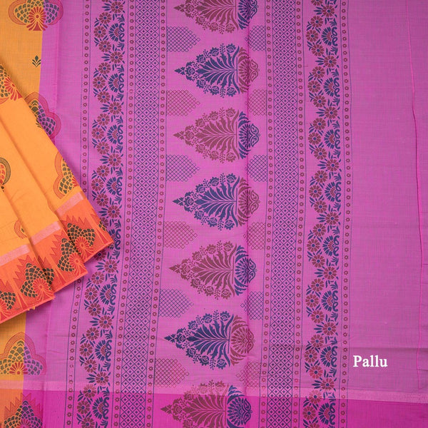 Orange Poly Cotton Printed Saree 02