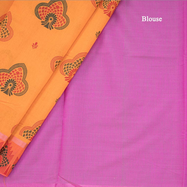 Orange Poly Cotton Printed Saree 02
