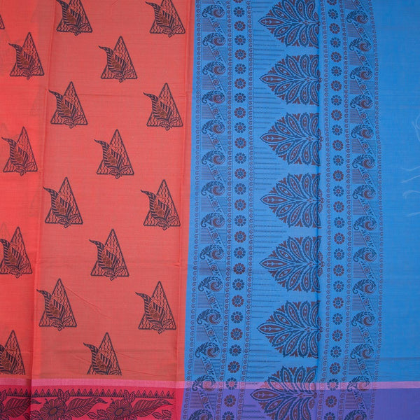 Red Poly Cotton Printed Saree 02