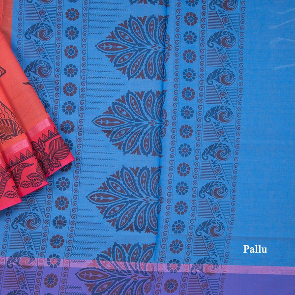 Red Poly Cotton Printed Saree 02