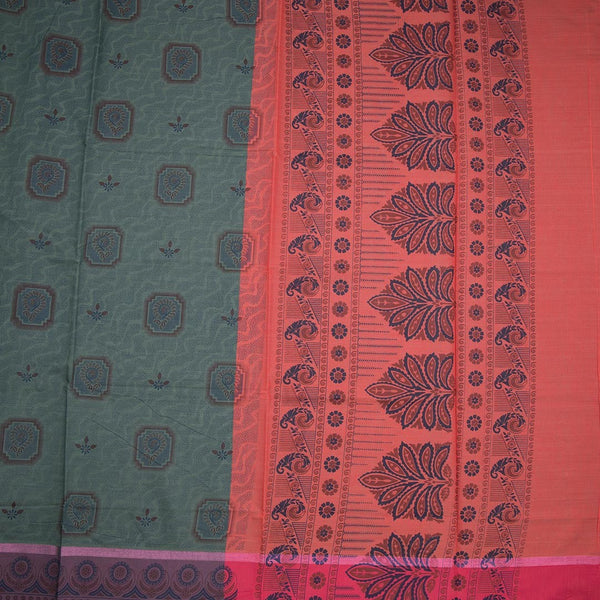 Dark Green Poly Cotton Printed Saree 03