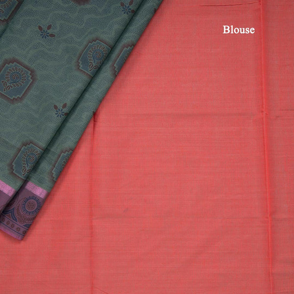 Dark Green Poly Cotton Printed Saree 03