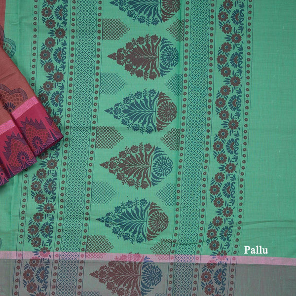 Brown Poly Cotton Printed Saree 04