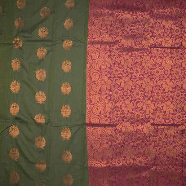 Silk Cotton Dark Green Zari Worked Saree 06