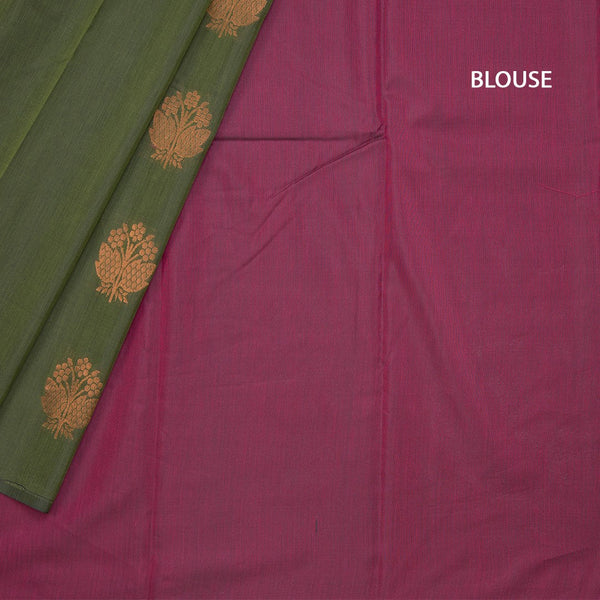 Silk Cotton Dark Green Zari Worked Saree 06