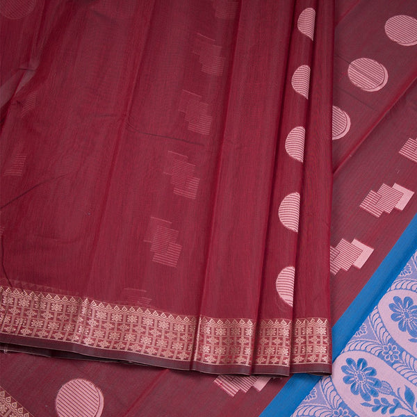 Silk Cotton Maroon Zari Worked Saree 05