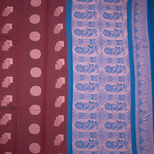 Silk Cotton Maroon Zari Worked Saree 05