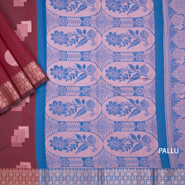 Silk Cotton Maroon Zari Worked Saree 05