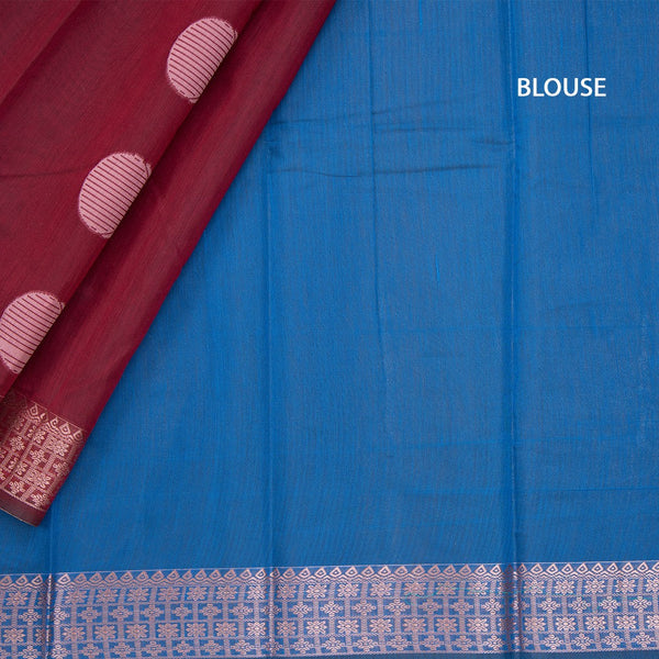 Silk Cotton Maroon Zari Worked Saree 05