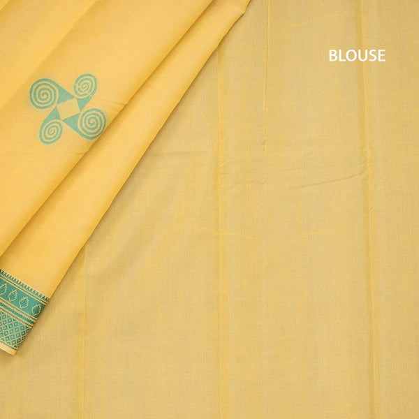 Silk Cotton Lemon Yellow Zari Worked Saree