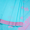 Silk Cotton Turquoise Zari Worked Saree 02