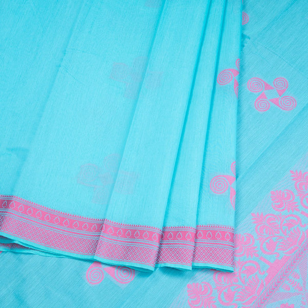Silk Cotton Turquoise Zari Worked Saree 02