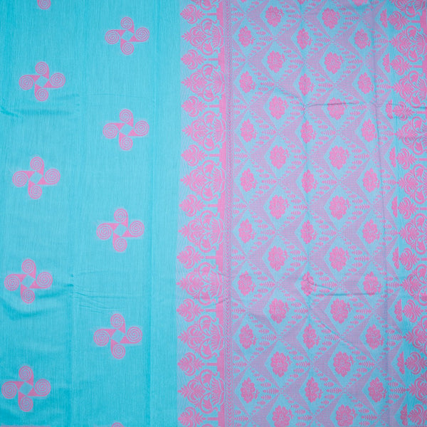 Silk Cotton Turquoise Zari Worked Saree 02