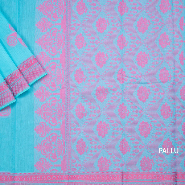 Silk Cotton Turquoise Zari Worked Saree 02