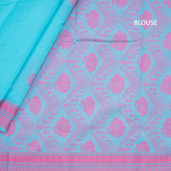 Silk Cotton Turquoise Zari Worked Saree 02