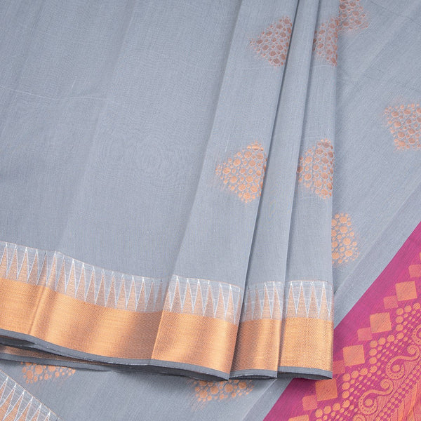 Silk Cotton Grey Zari Worked Saree 04