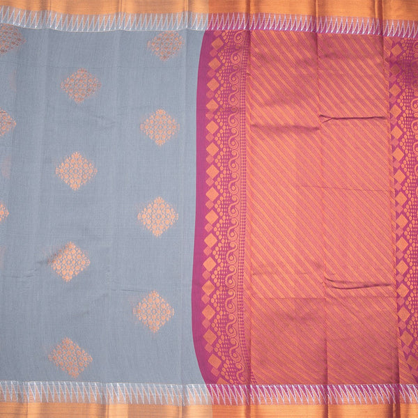 Silk Cotton Grey Zari Worked Saree 04