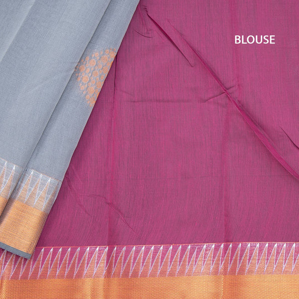 Silk Cotton Grey Zari Worked Saree 04