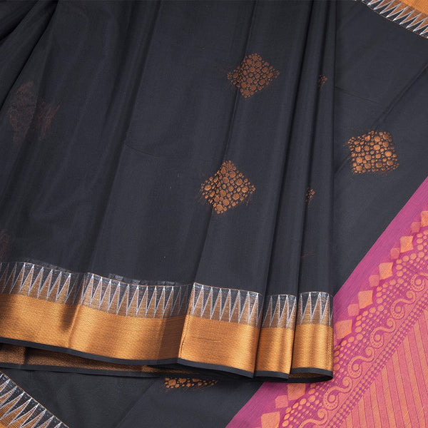 Silk Cotton Black Zari Worked Saree 05