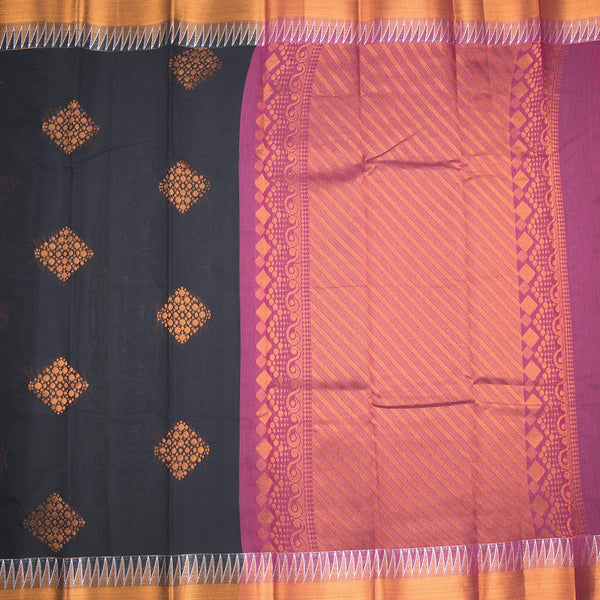 Silk Cotton Black Zari Worked Saree 05