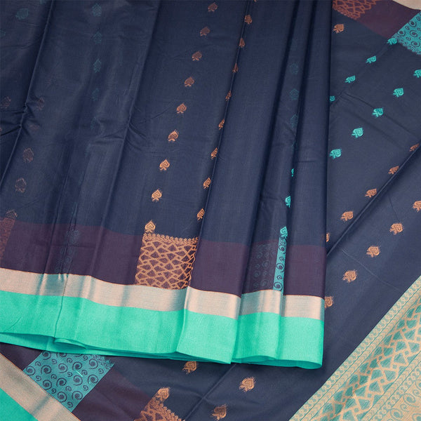 Silk Cotton Navy Blue Zari Worked Saree 02