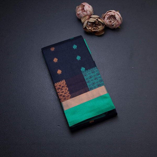 Silk Cotton Navy Blue Zari Worked Saree 02