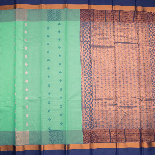 Silk Cotton Green Zari Worked Saree 06