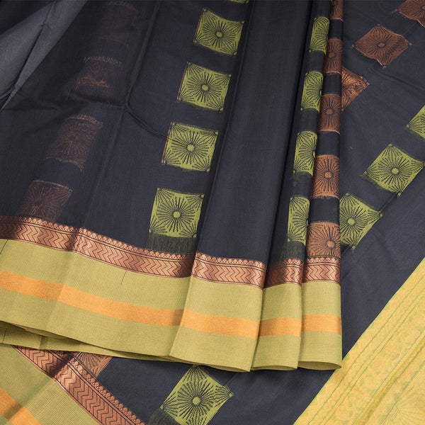 Silk Cotton Black Zari Worked Saree 06