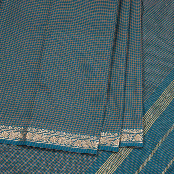 9 Yards Blue Chettinad Cotton Micro Checked Saree And Simple Thread Border Without Blouse 03