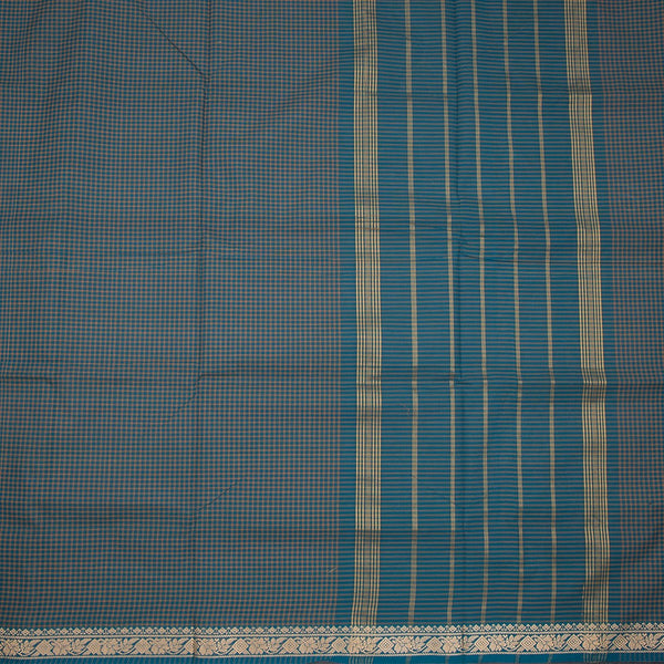 9 Yards Blue Chettinad Cotton Micro Checked Saree And Simple Thread Border Without Blouse 03