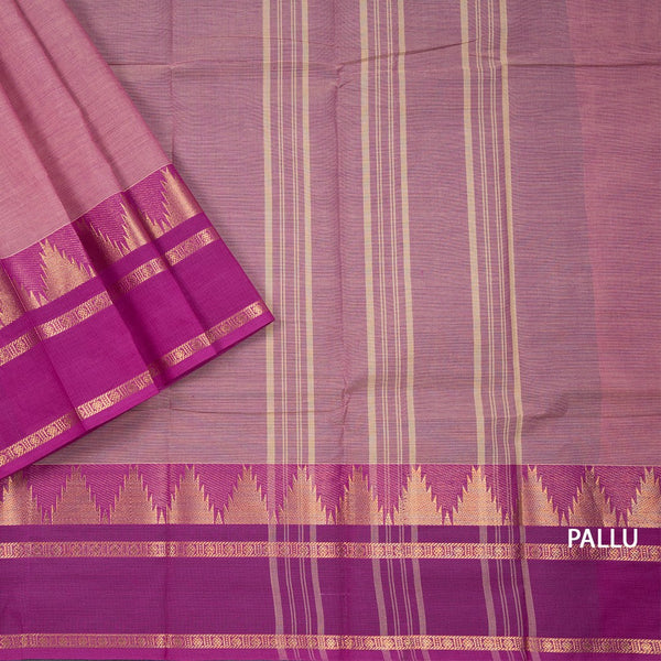 Pink Chettinad Cotton Retta Petta And Tradional Temple Border Without Blouse