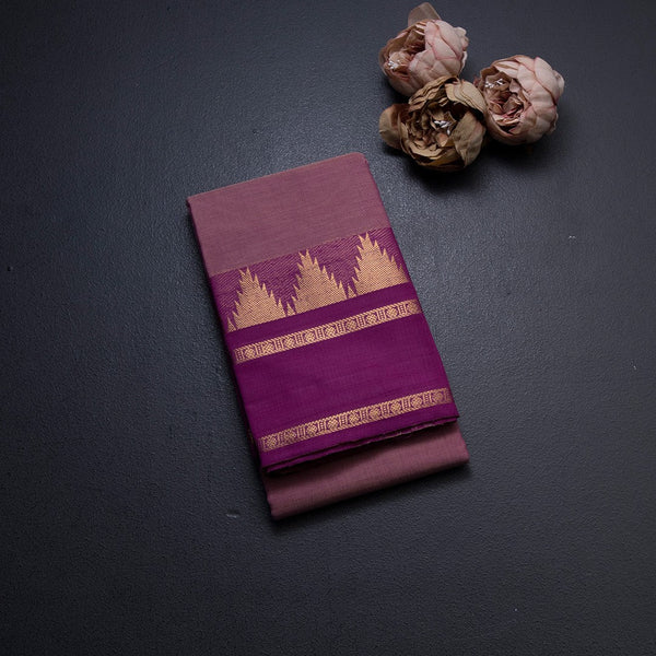 Pink Chettinad Cotton Retta Petta And Tradional Temple Border Without Blouse