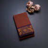 Brown Chettinad Cotton Floral Thread Border Without Blouse