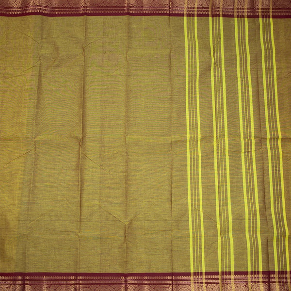 Olive Green Chettinad Cotton Zari Thread Border Without Blouse