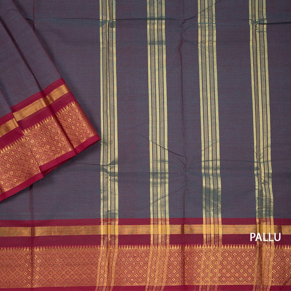 Shot Color Chettinad Cotton Zari Thread Border Without Blouse